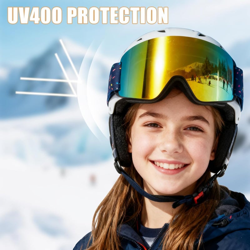 MXJ Gear Kids Ski Goggles,OTG Snowboard Goggles for Boys Girls,Anti-Fog UV400 Snow Goggles for Sking & Winter Outdoor Sport - Image 2